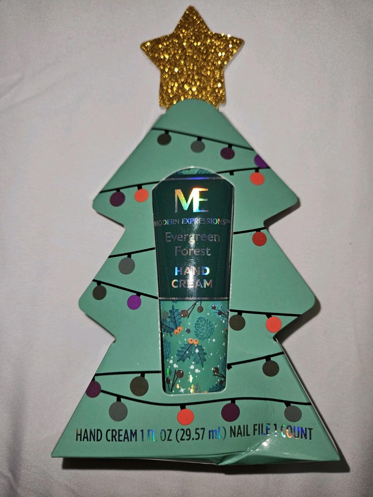 Evergreen Forest Hand Cream in festive packaging shaped like a Christmas tree.