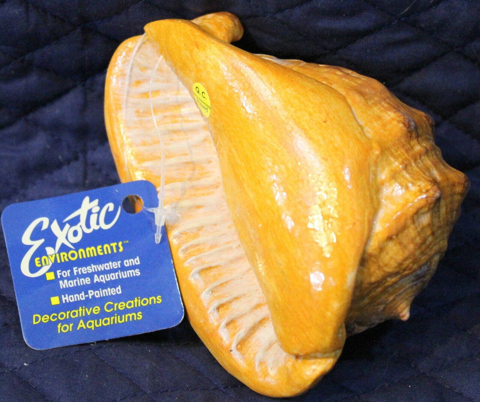 Exotic Environments decorative shell for aquariums, featuring a vibrant orange color and detailed texture.