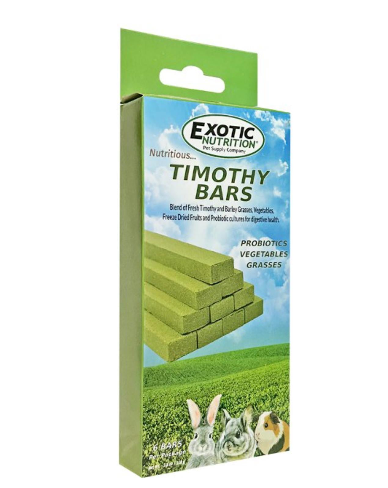 Exotic Nutrition Timothy Bars are nutritious treats made from hay, ideal for small animals.