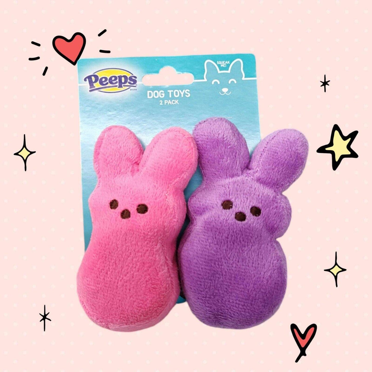 Peeps for Pets Pink & Purple Plush Bunny Squeaky Small Toy 4" 2 Pack Set NEW