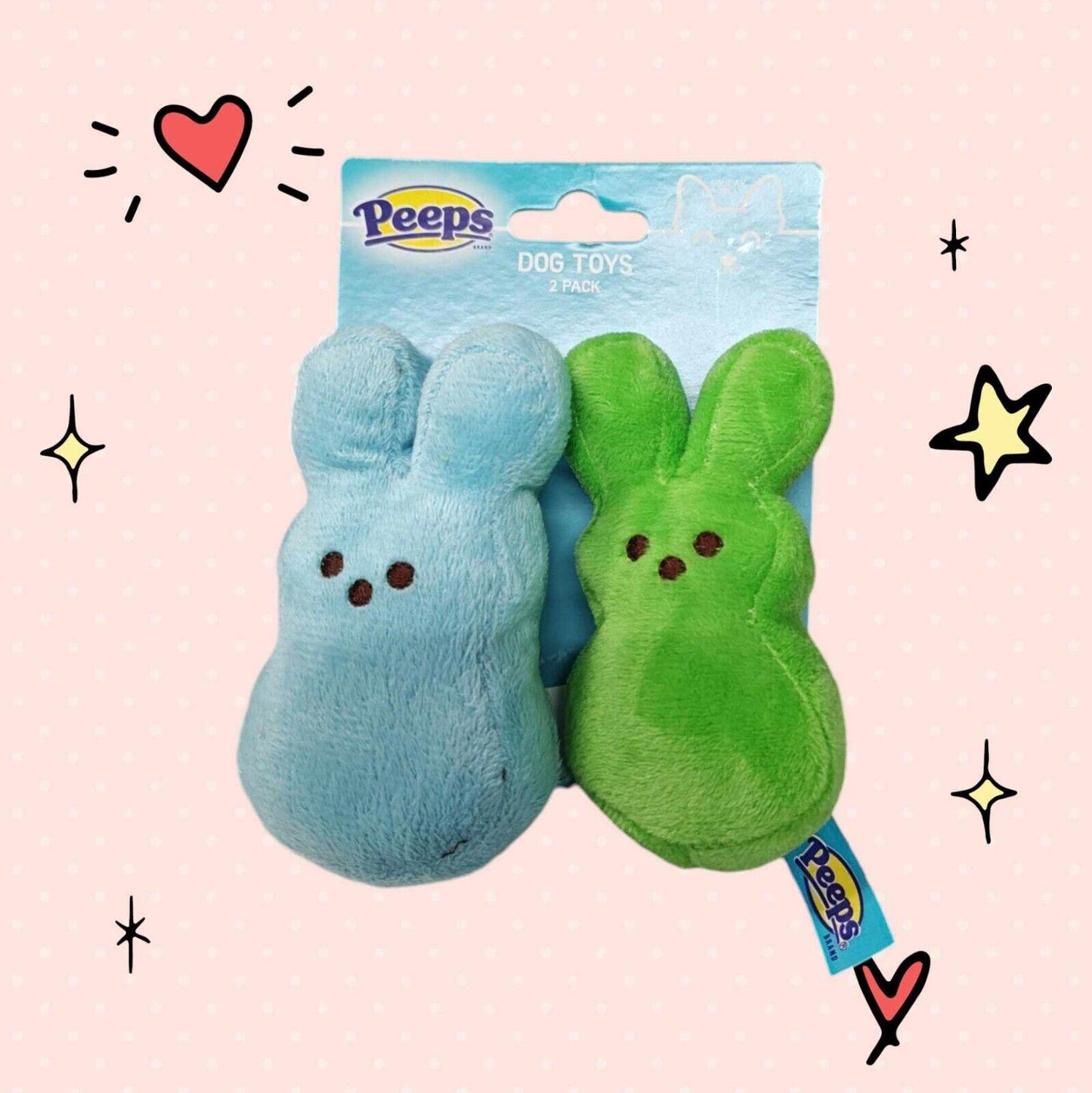 Peeps for Pets Green & Blue Plush Bunny Squeaky Small Toy 4" 2 Pack Set NEW