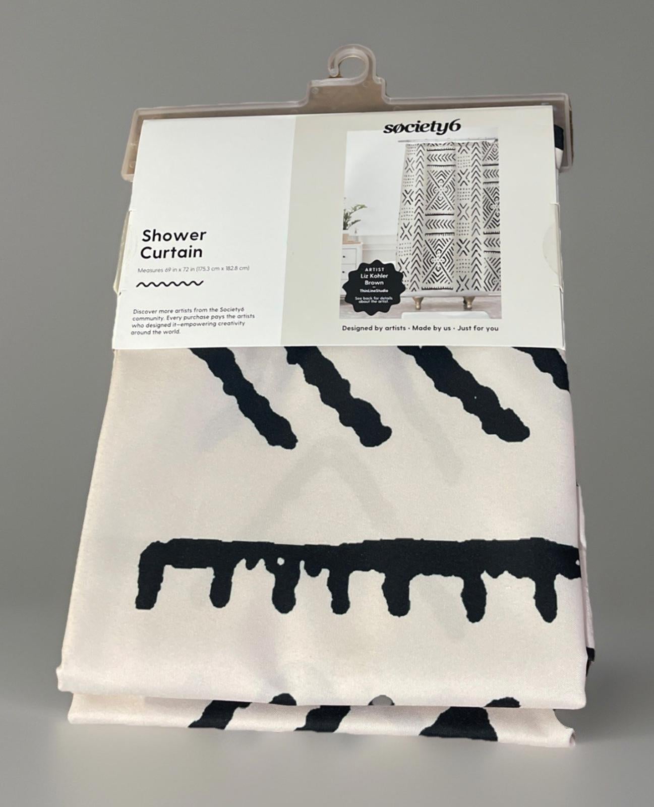 Society6 Shower Curtain 69in X 72in Line Mud Cloth Bone- New with tags