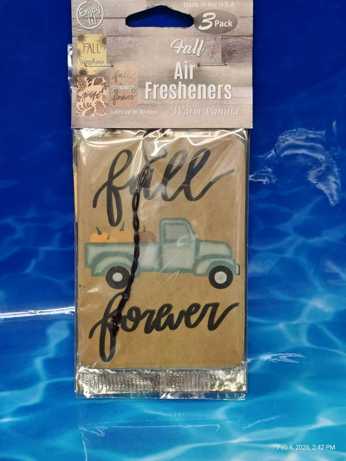 Fall Air Fresheners pack featuring a vintage truck design with 'fall forever' text.
