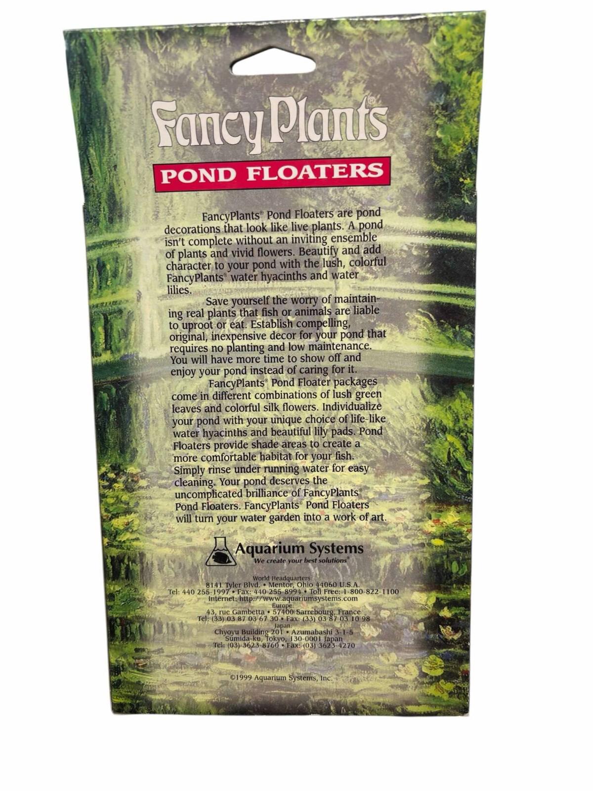 Fancy Plants pond floaters for aquatic decoration, featuring vibrant green colors and detailed instructions.
