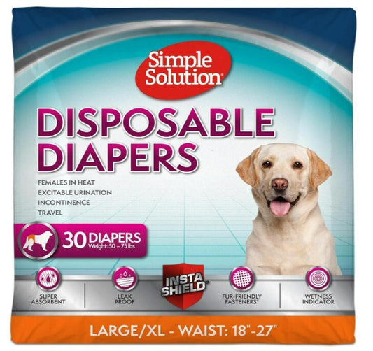 Disposable Dog Diapers for Female Dogs, True Fit, Absorbent 18-27 Inch, 30 Ct LG
