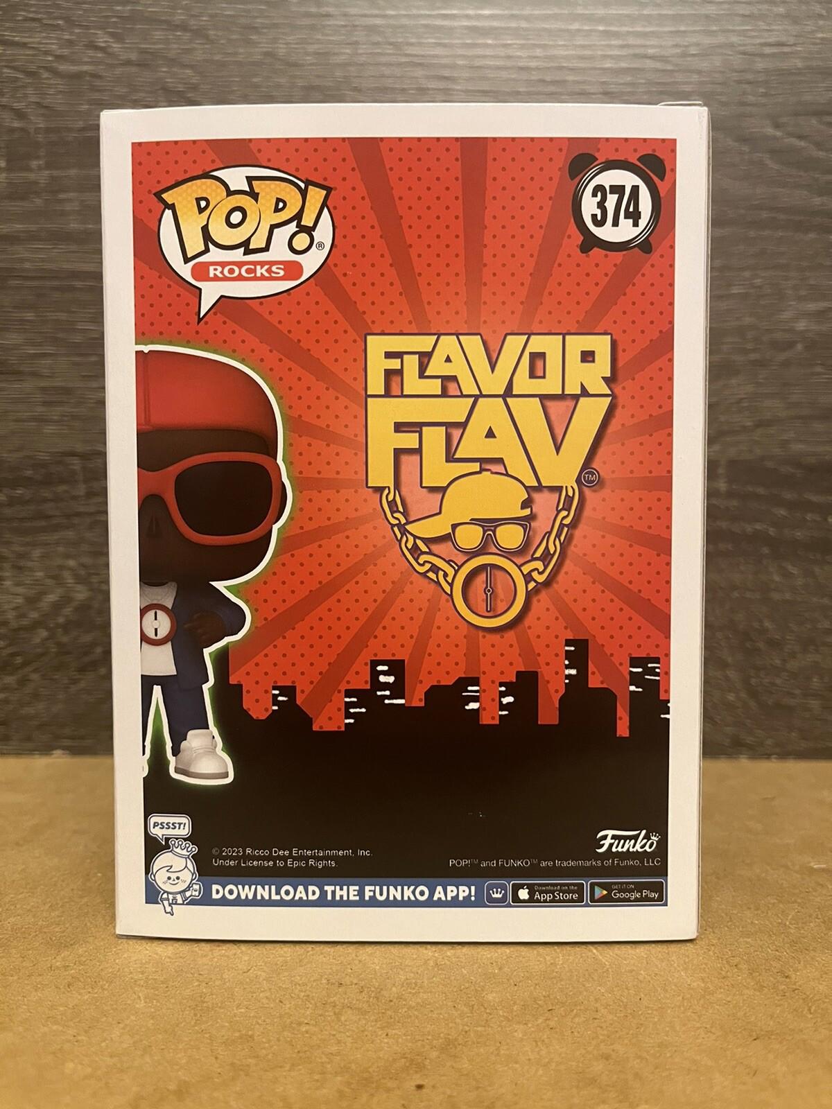 Flavor Flav Funko Pop! figure 374 with red background and city skyline.