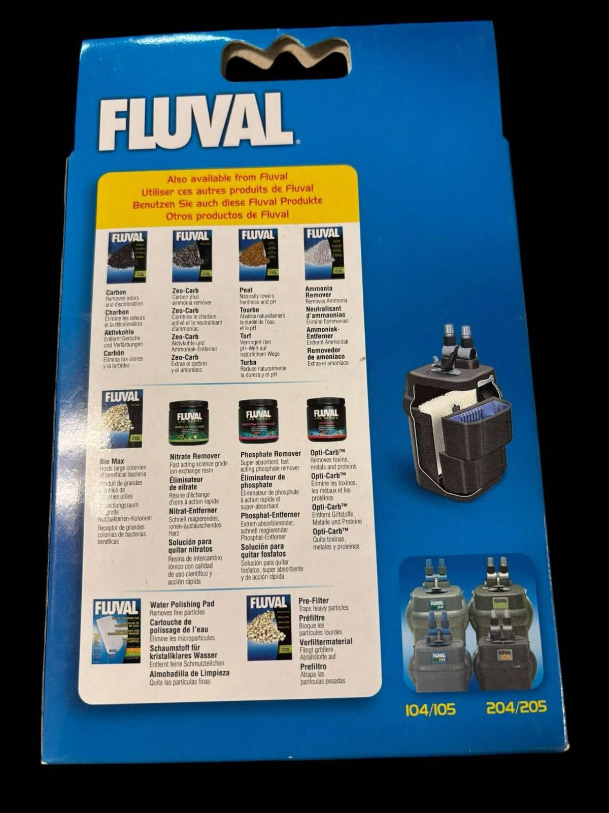 Fluval product packaging showcasing various aquarium filter options and features.