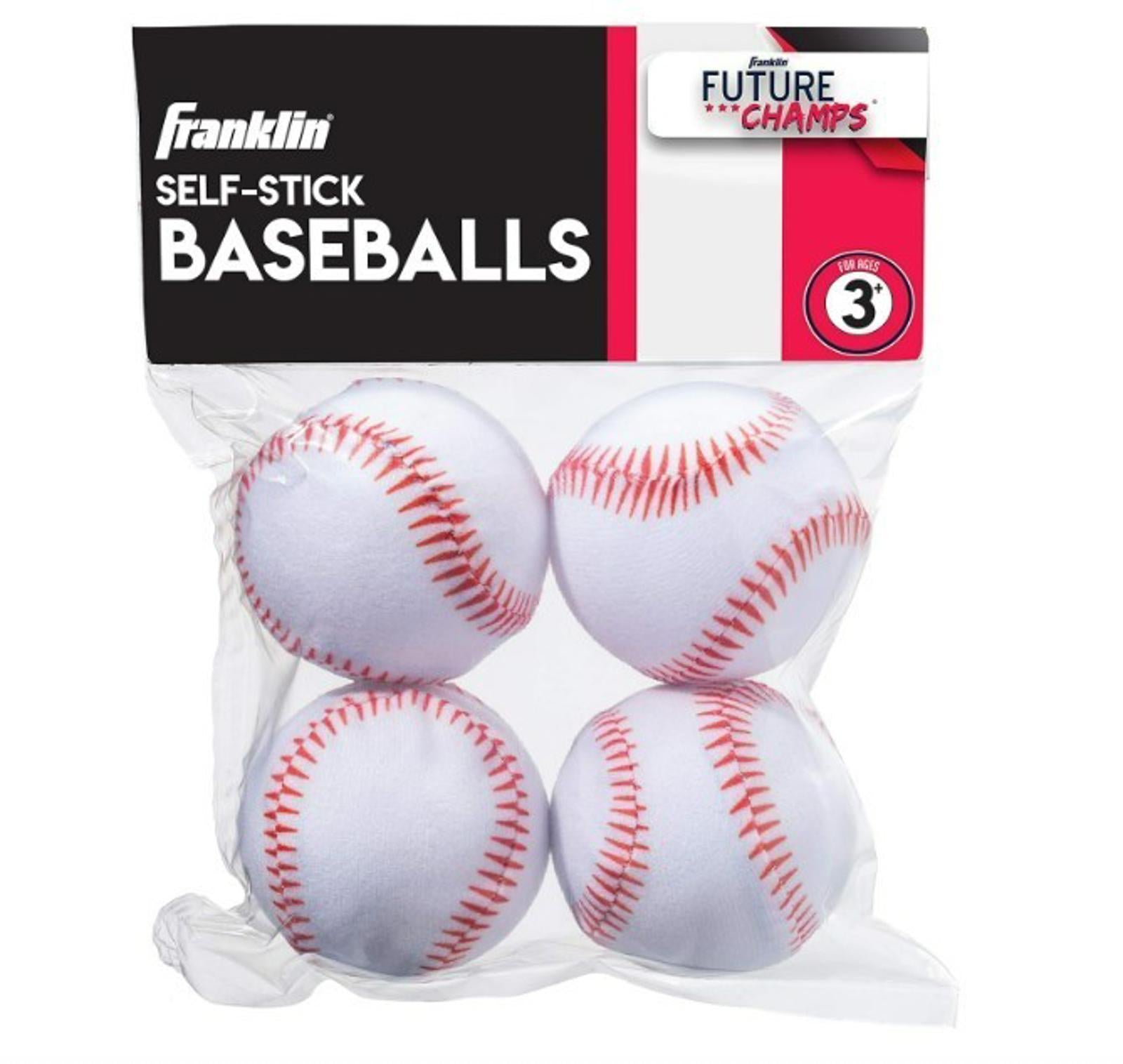 Franklin self-stick baseballs in a pack of four, featuring classic white design with red stitching.