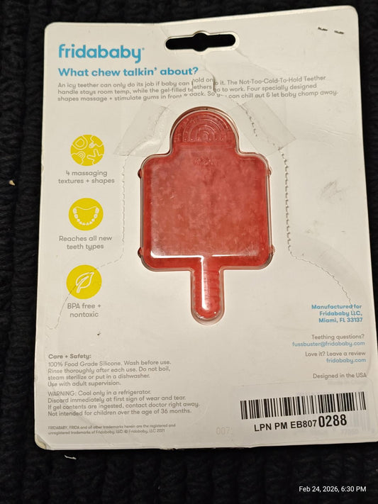 Fridababy popsicle teether in red color, designed for soothing teething babies.
