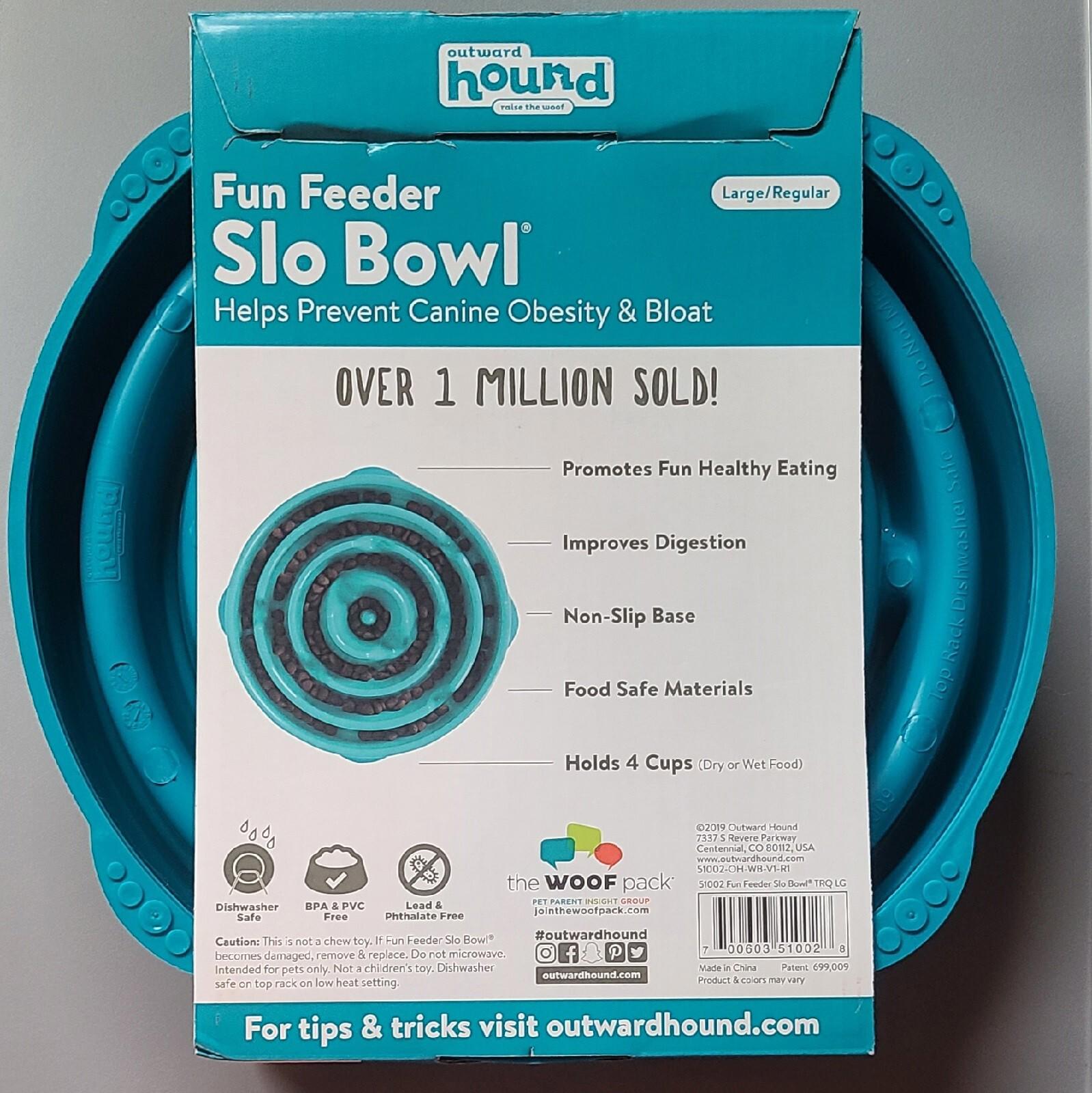Fun Feeder Slo Bowl in turquoise color designed to prevent canine obesity and bloat.