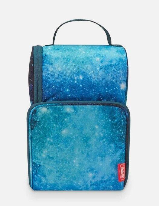 Galaxy Print Lunch Bag featuring a vibrant blue cosmic design with stars.