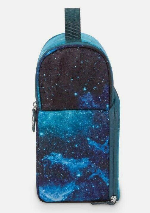 Galaxy Print Pencil Case featuring a vibrant blue and black cosmic design.
