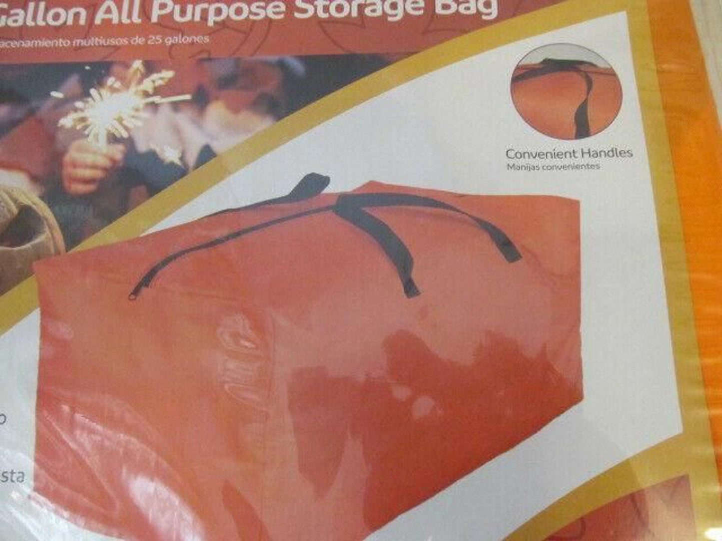 All Purpose Storage Bag in bright orange color with convenient handles for easy carrying.