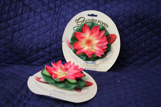 Garden Lotus decorative flower with vibrant pink petals and green leaves.