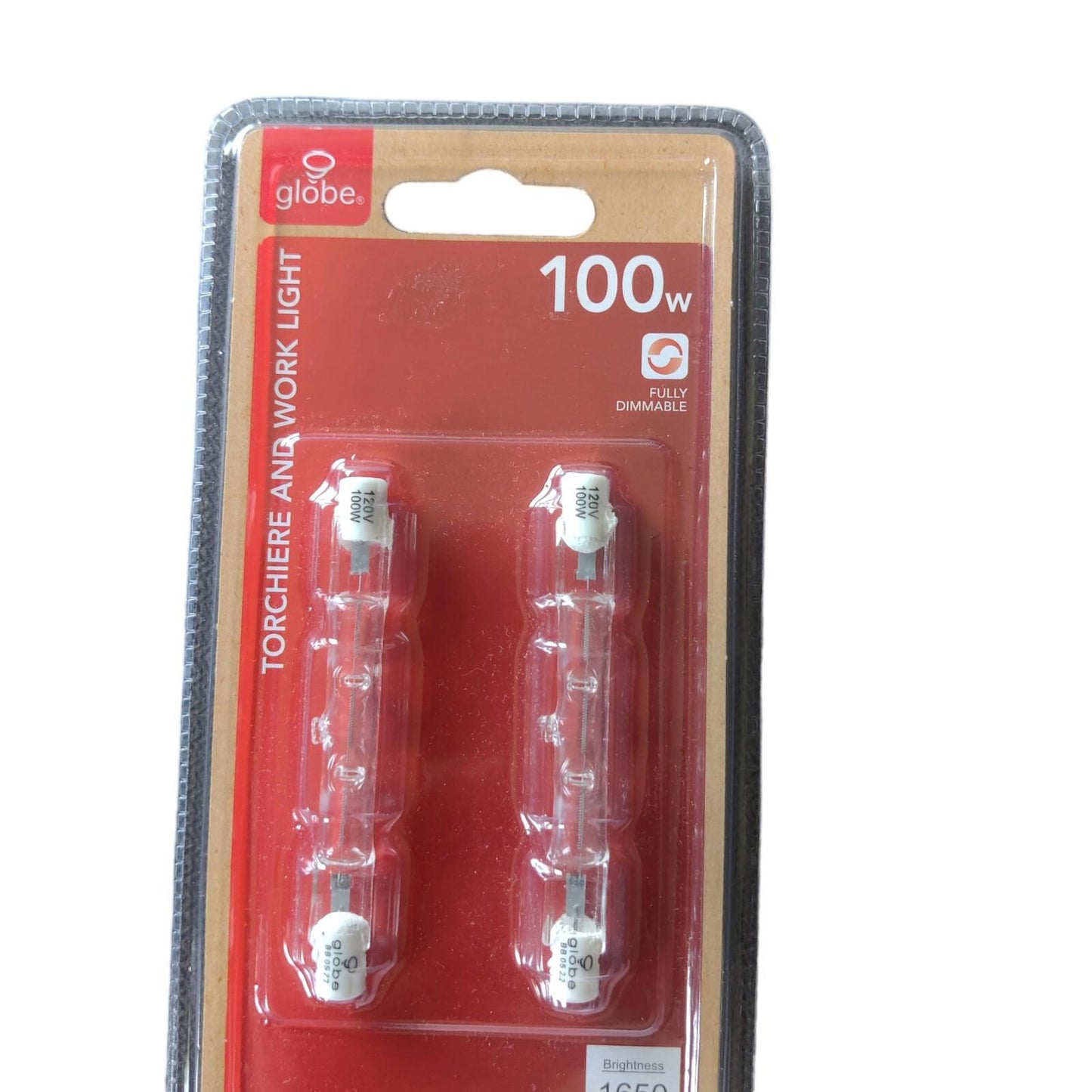 Globe 100W torch and work light bulbs in packaging, ideal for brightening workspaces.
