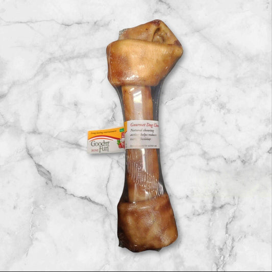 Gourmet Dog Bone, a natural chew treat for dogs, featuring a large size and a savory flavor.