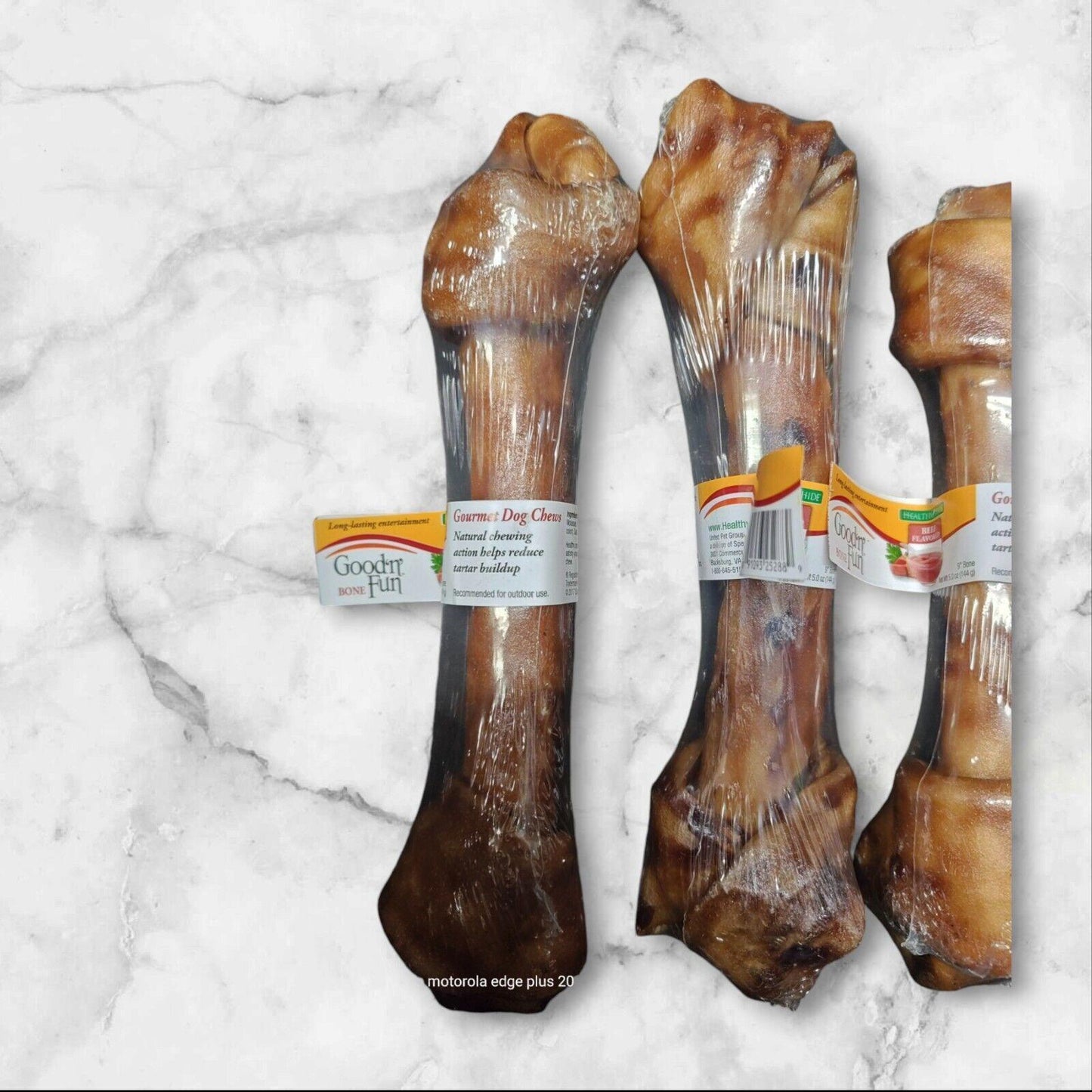 Gourmet Dog Chews natural beef bones, perfect for chewing and dental health.