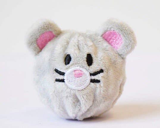 Gray Plush Mouse Toy with pink ears and embroidered features.