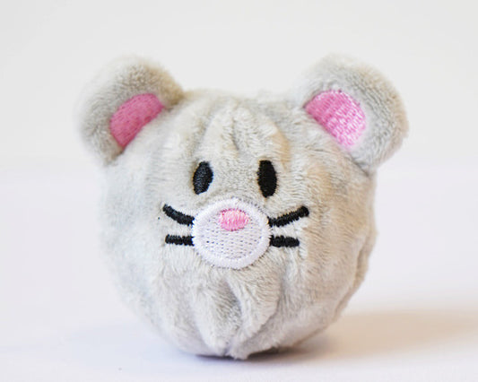 Gray Plush Mouse Toy with pink ears and embroidered features.