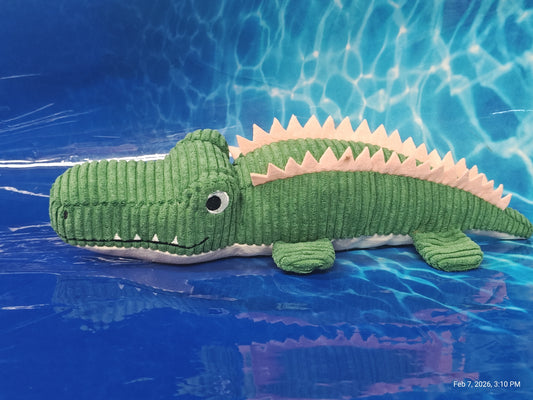 Green Alligator Plush Toy with spikes and big eyes, perfect for cuddling.