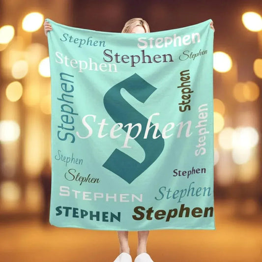 Personalized Teal Letter & Name Blanket | Custom Initial Fleece Throw