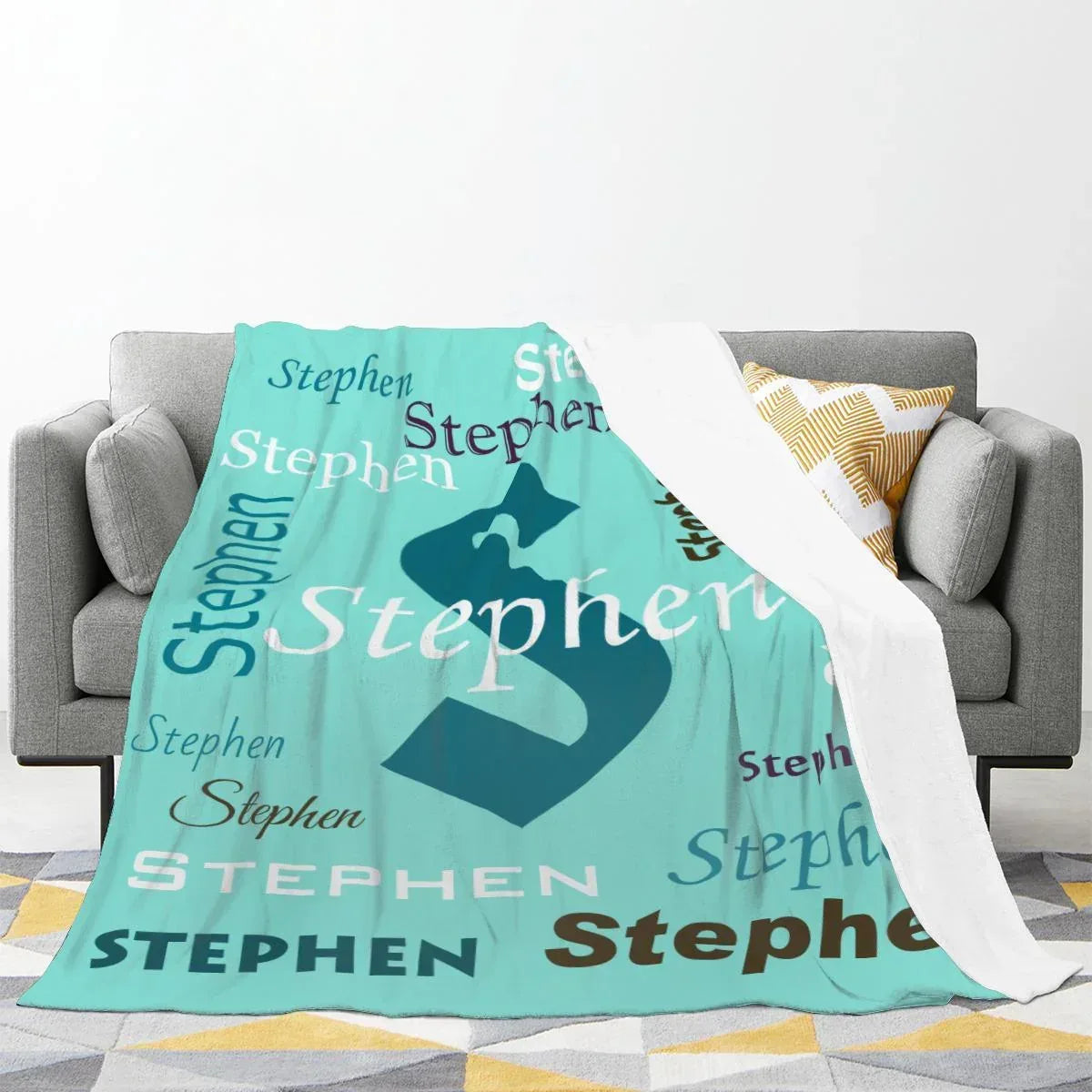 Personalized Teal Letter & Name Blanket | Custom Initial Fleece Throw