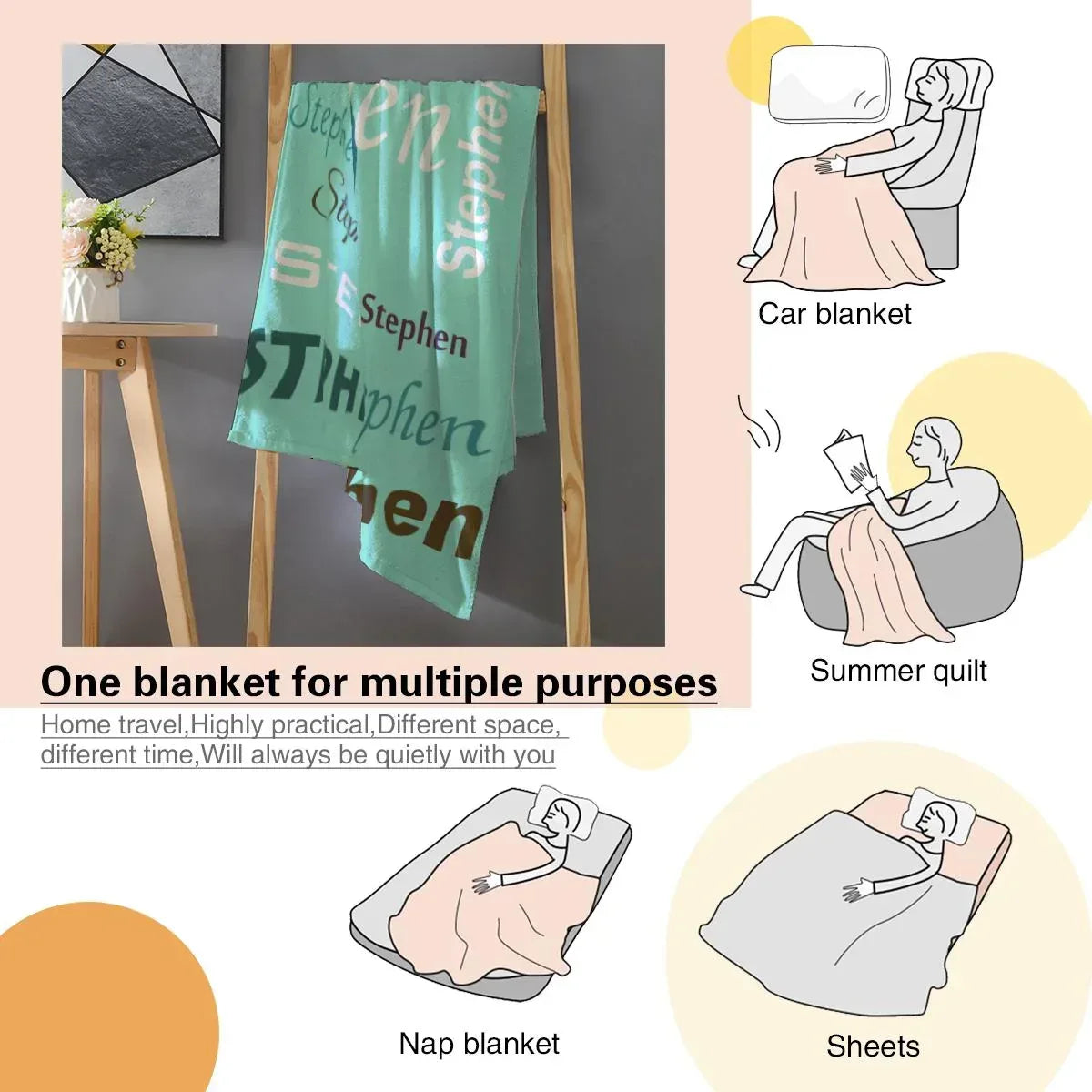 Personalized Teal Letter & Name Blanket | Custom Initial Fleece Throw
