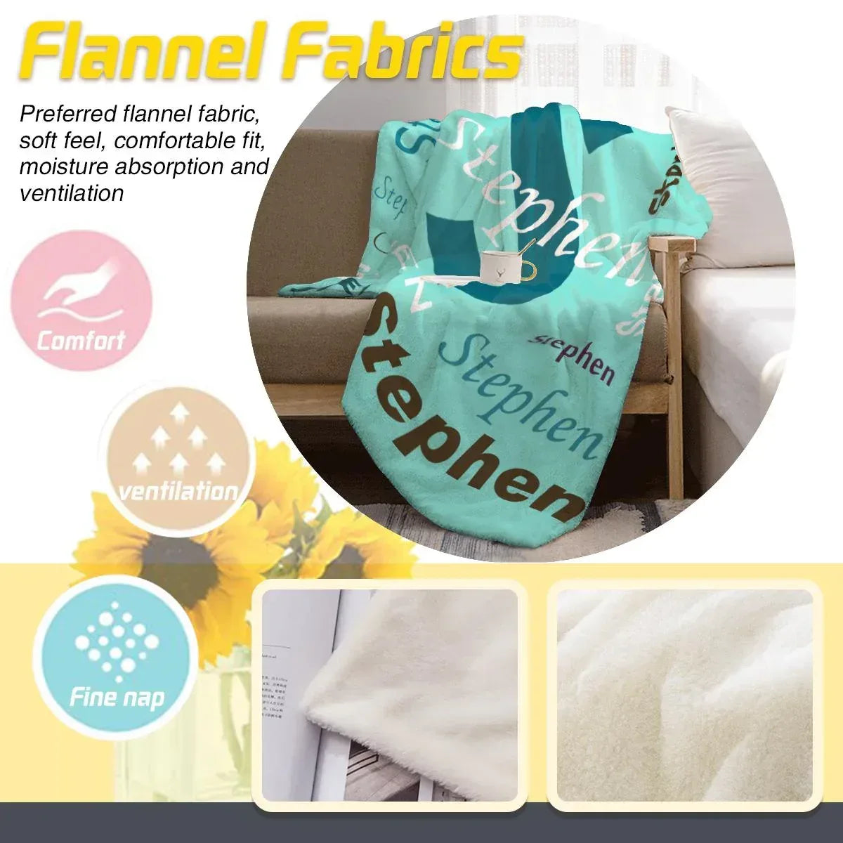 Personalized Teal Letter & Name Blanket | Custom Initial Fleece Throw