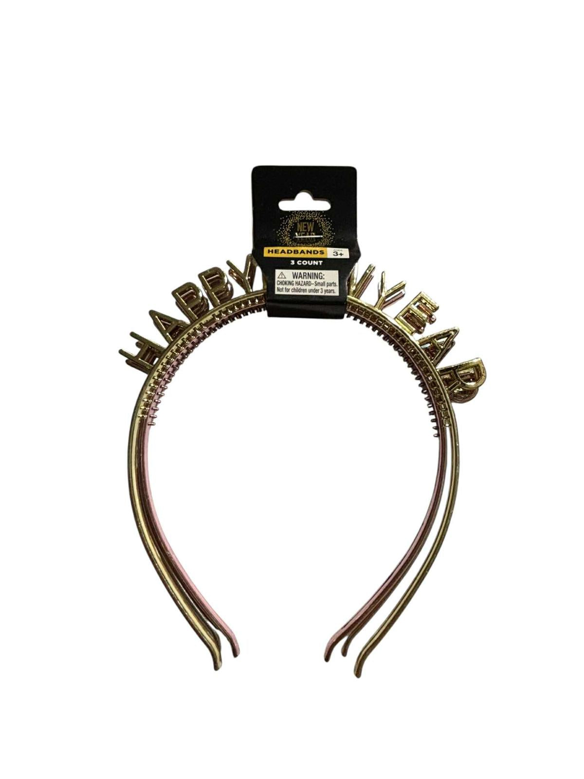 Happy New Year headband with sparkling letters and a gold finish.