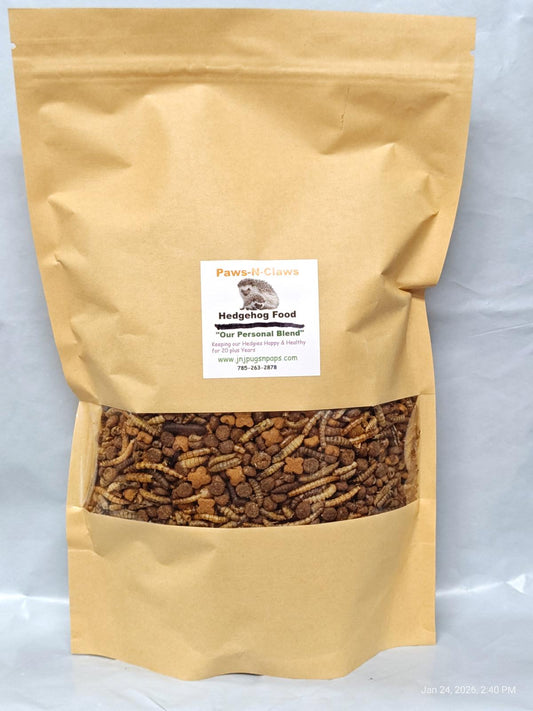 Hedgehog Food in a brown paper bag, featuring a blend of nutritious ingredients for hedgehogs.