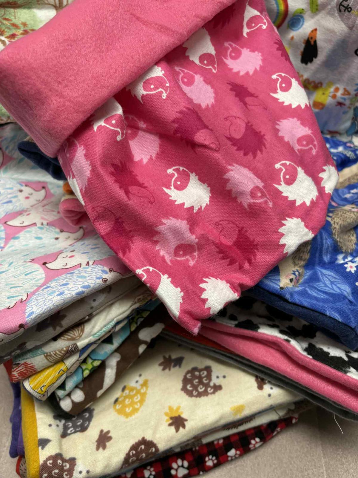 Hedgehog Print Blanket featuring pink and white hedgehogs on a soft fabric.