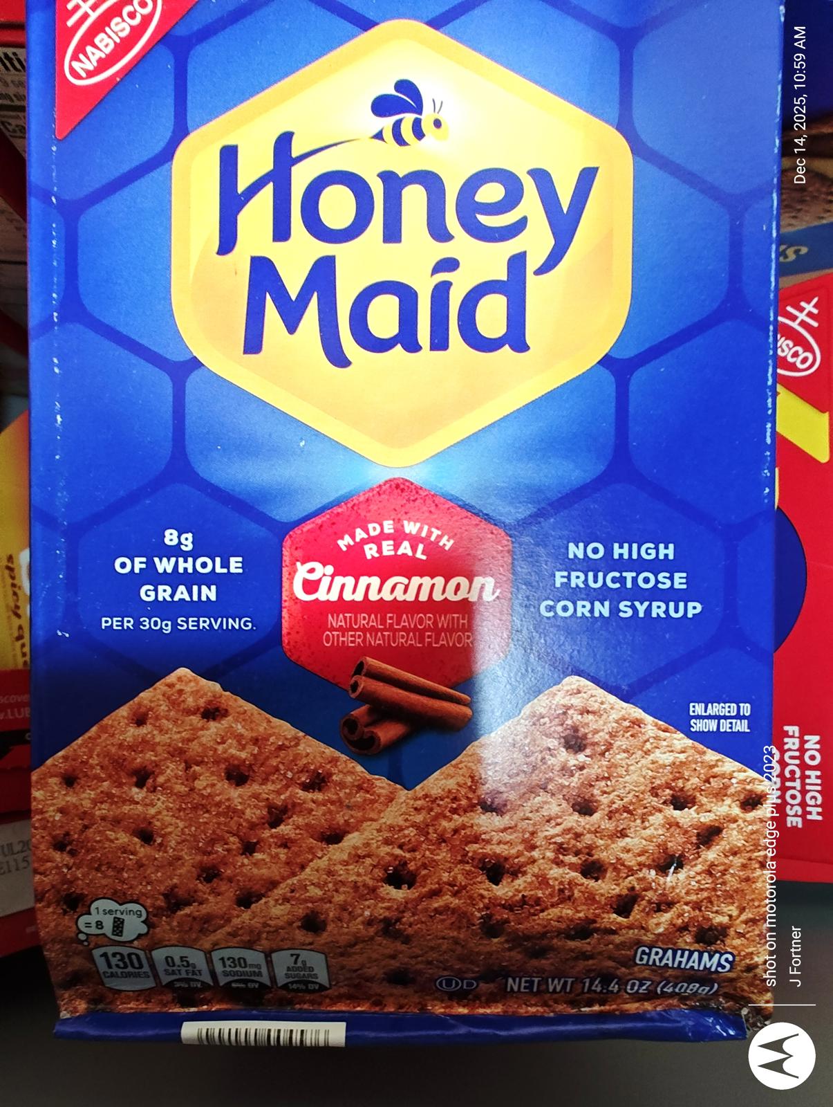 Honey Maid Cinnamon graham crackers with 8g of whole grain per serving.