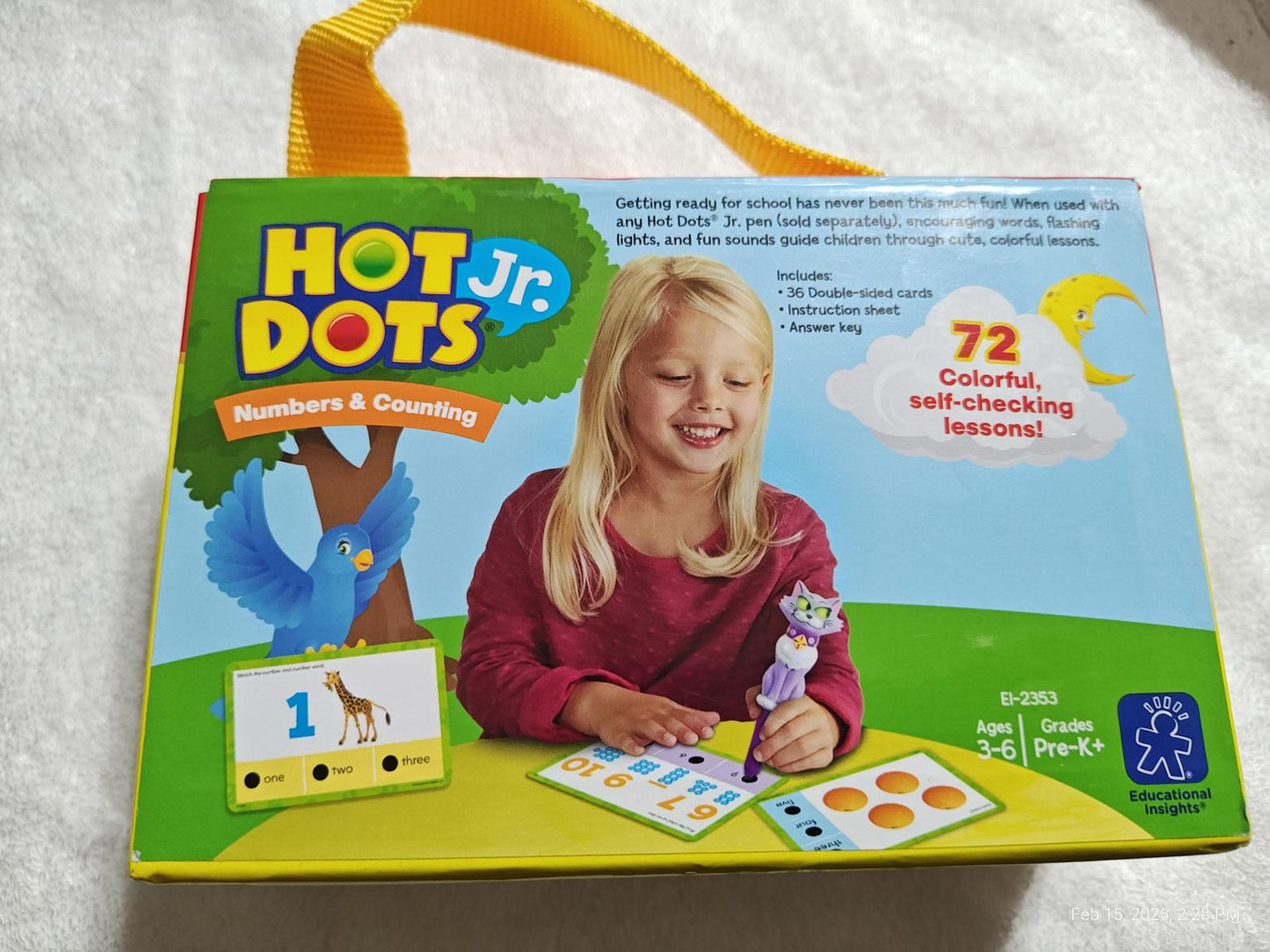 Hot Dots Jr. learning kit featuring a girl engaging with colorful self-checking lessons.