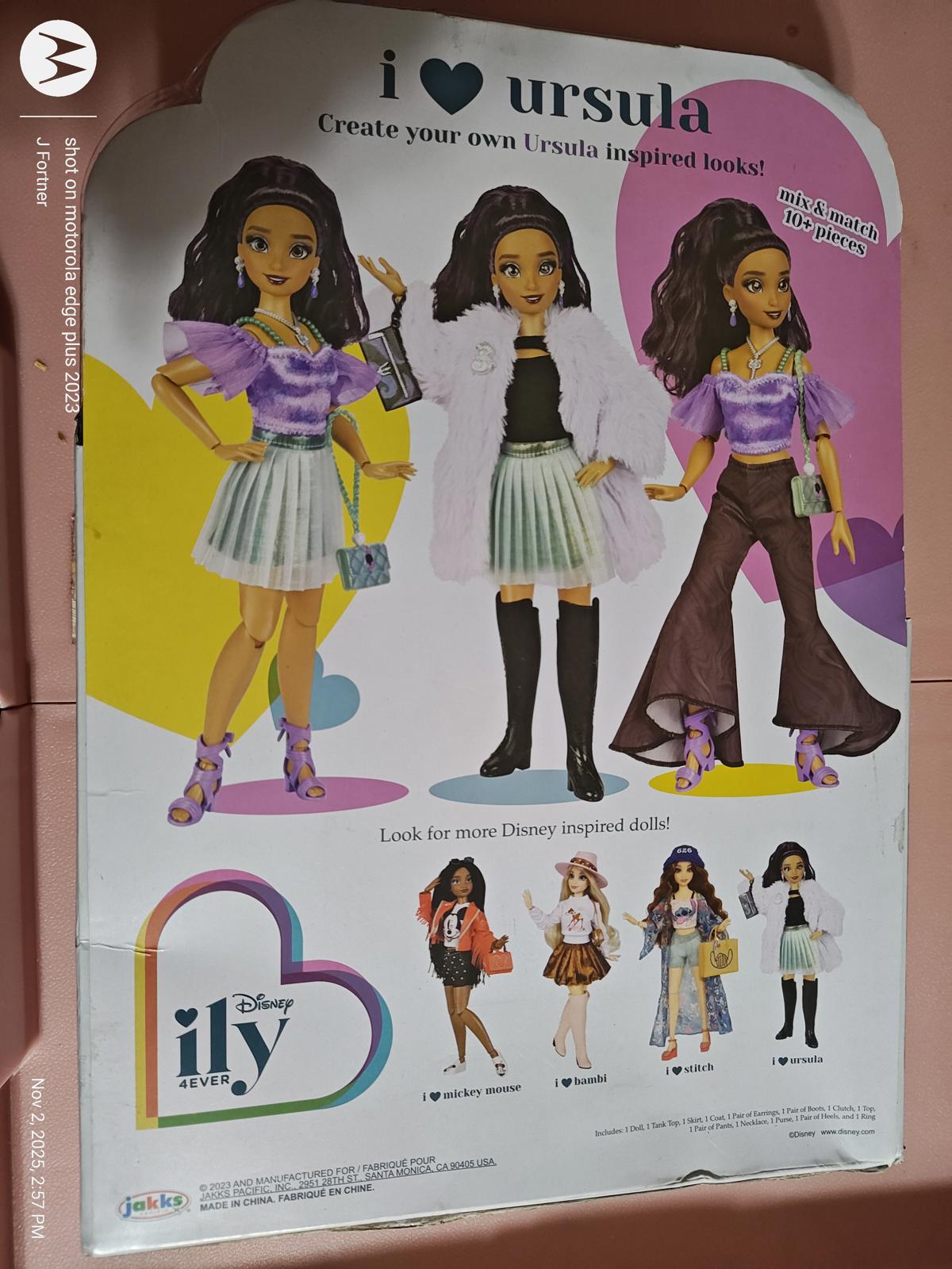 I Love Ursula doll set featuring stylish outfits and accessories for creative play.