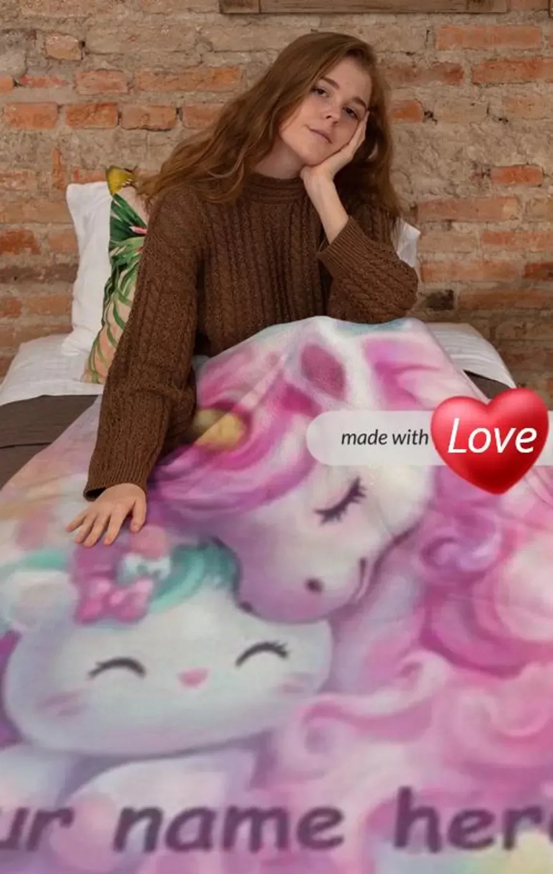 Personalized Unicorn Blanket | Custom Name | Dreamy Pink Unicorn Kawaii Kitty Pastel Rainbow Fleece Throw Gift