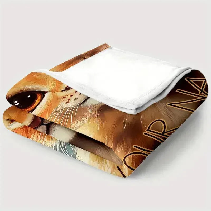 Personalized Lion Cub Blanket | Custom Name | Fluffy Golden Baby Lion Blue Sky Fleece Throw Gift