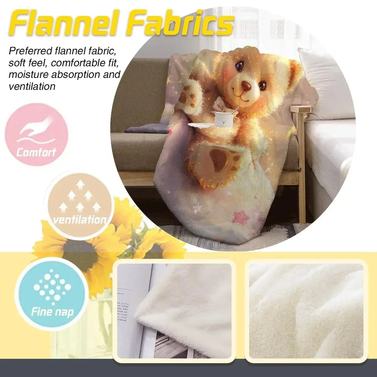 Personalized Teddy Bear Blanket | Custom Name | Pastel Paw-Print Star Fleece Throw Gift