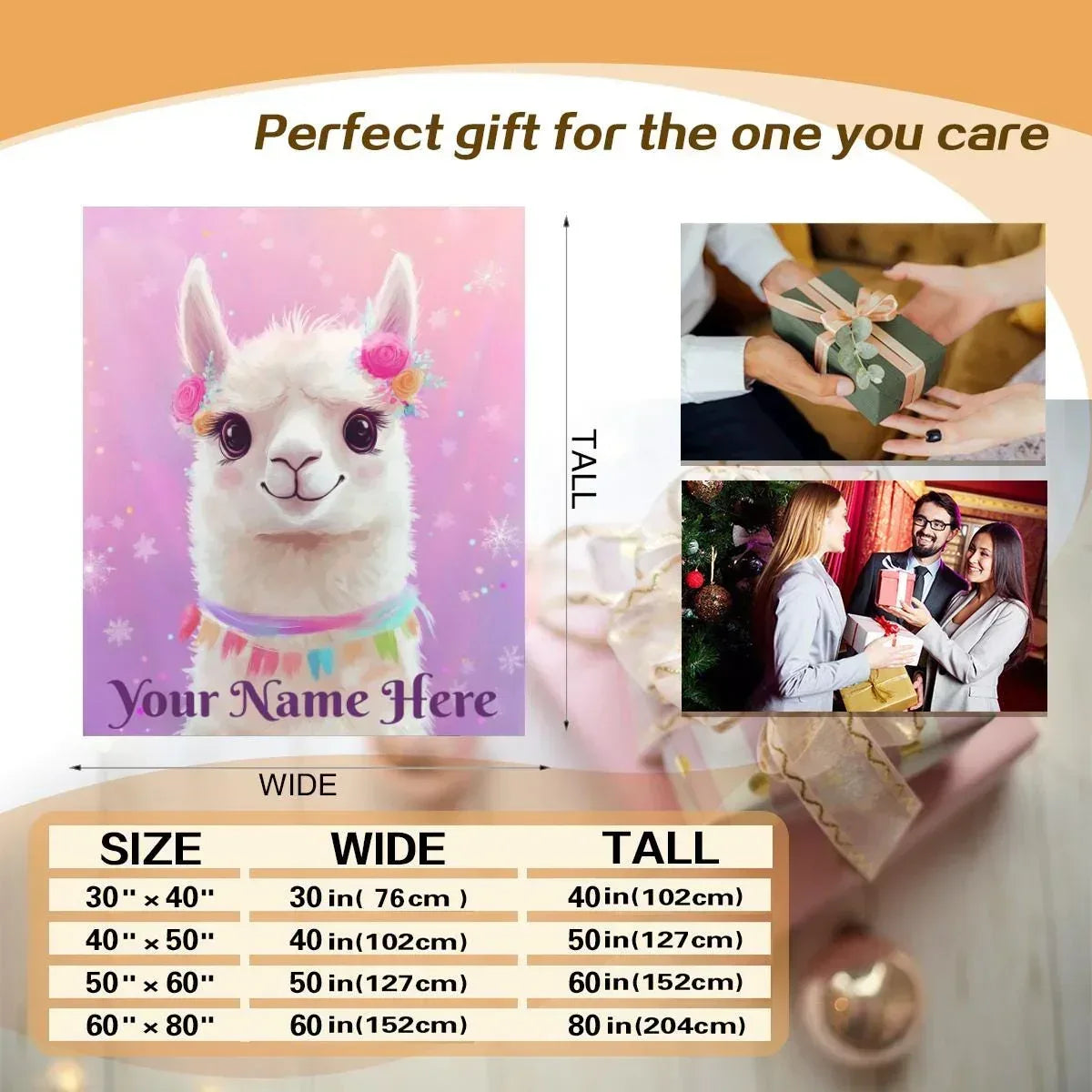 Personalized Llama Blanket | Custom Name | Pink Purple Alpaca Face Fleece Throw Gift