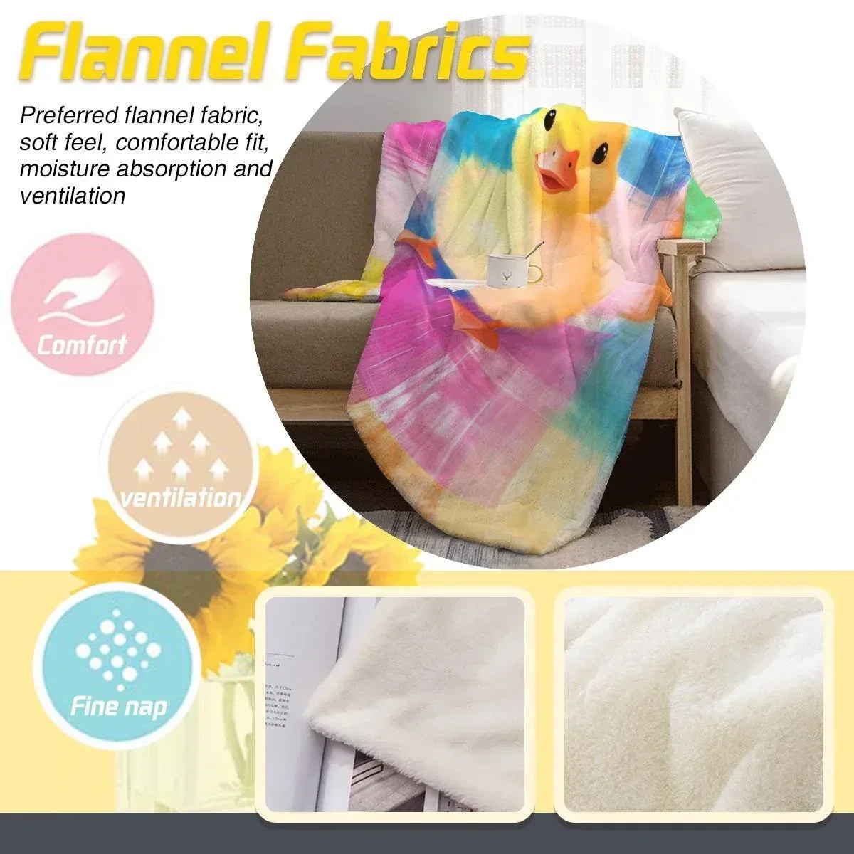 Personalized Baby Duck Blanket | Custom Name | Fluffy Yellow Duckling Watercolor Patchwork Fleece Throw Gift