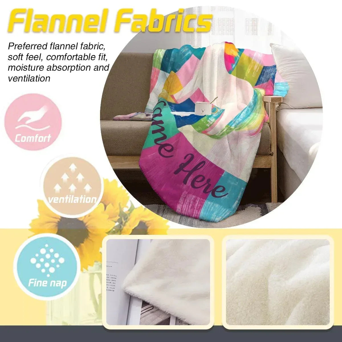 Personalized Unicorn Blanket | Custom Name | Rainbow Mane Color-Block Fleece Throw Gift