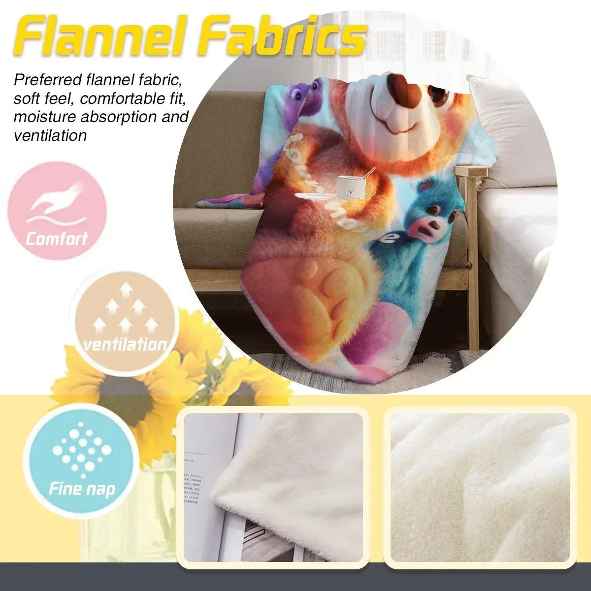 Personalized Teddy Bear Blanket | Custom Name | Fluffy Golden Bear Purple Bunny Blue Bear Fleece Throw Gift