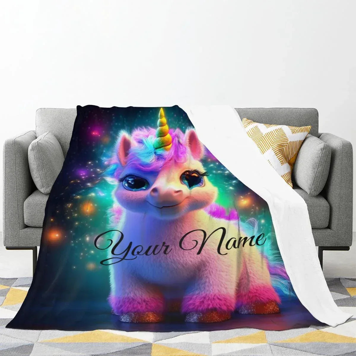 Personalized Cosmic Unicorn Blanket | Custom Name | Rainbow Galaxy Fleece Throw Gift