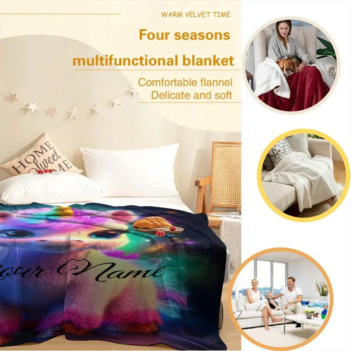 Personalized Cosmic Unicorn Blanket | Custom Name | Rainbow Galaxy Fleece Throw Gift