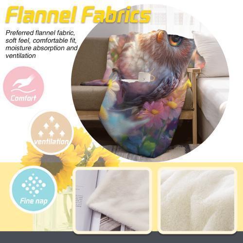 Personalized Owl Blanket | Custom Name | Colorful Floral Baby Owl Fleece Throw Gift