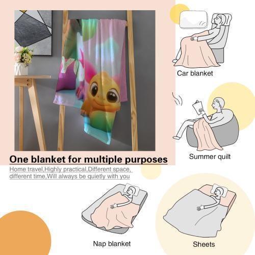 Personalized Dragon Blanket | Custom Name | Cute Pastel Baby Dragon Trio Rainbow Kawaii Fleece Throw Gift