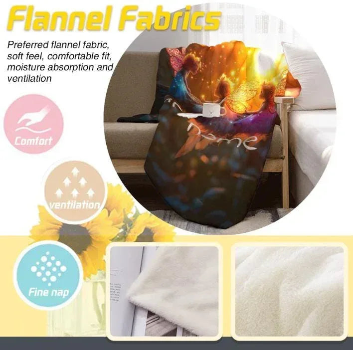 Personalized Fairy Blanket | Custom Name | Three Winged Fairies Golden Forest 310gsm Fleece Throw Gift