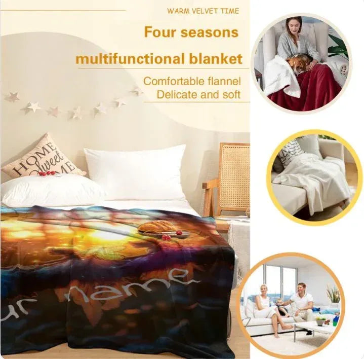 Personalized Fairy Blanket | Custom Name | Three Winged Fairies Golden Forest 310gsm Fleece Throw Gift
