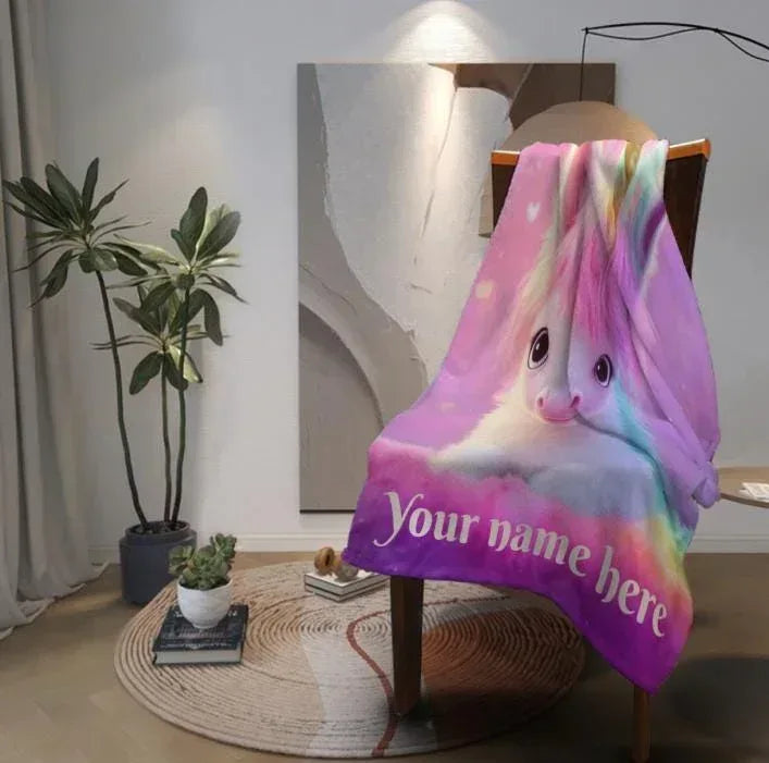Personalized Unicorn Blanket | Custom Name | Pink Rainbow T21 Awareness Gift