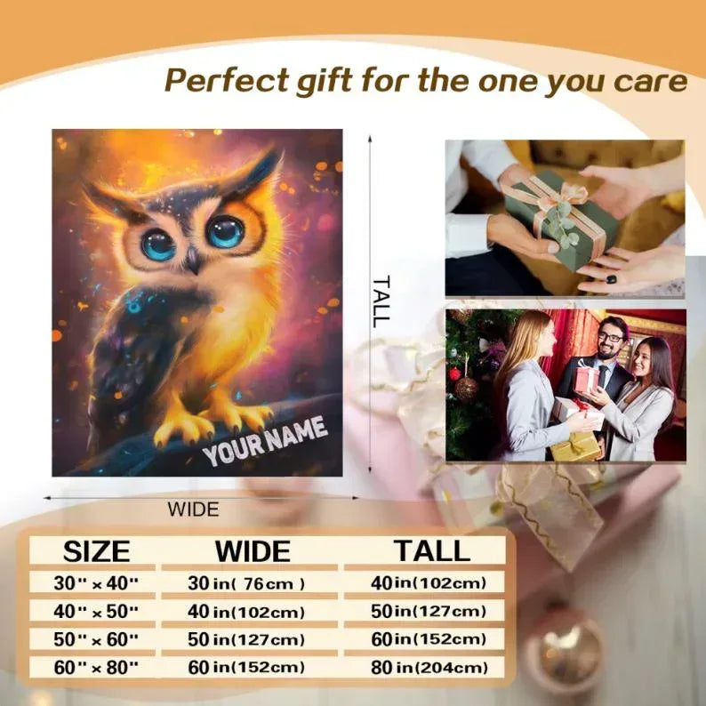 Personalized Cosmic Owl Blanket | Custom Name | Gothic Halloween Galaxy Gift