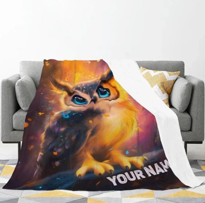 Personalized Cosmic Owl Blanket | Custom Name | Gothic Halloween Galaxy Gift